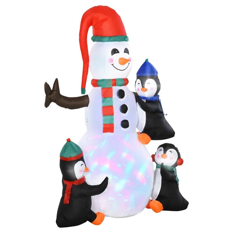 6ft Inflatable Christmas Snowman with 3 Penguins - LED Holiday Outdoor Yard Decoration for Festive Xmas Decor