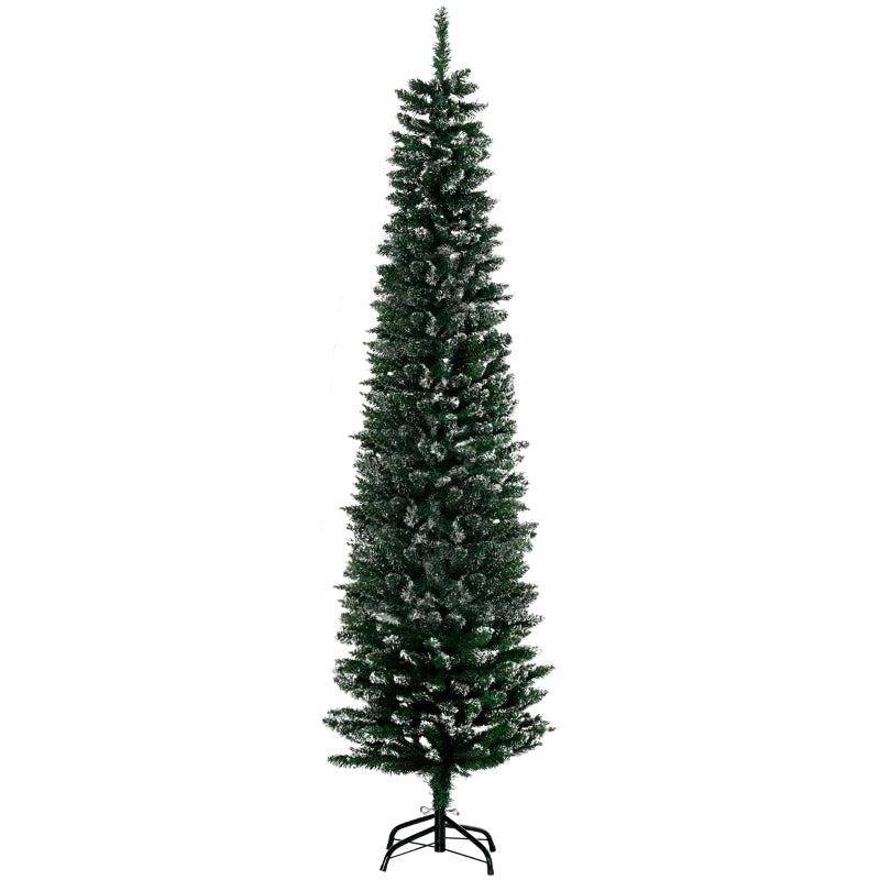 6FT Snow Dipped Christmas Pencil Tree - Foldable Black Stand, Green Holiday Indoor Decoration for Festive Home Decor