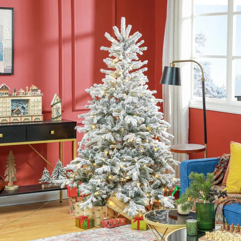 6ft Snow-Flocked Artificial Christmas Tree with LED Lights - Bushy, Realistic Holiday Decor for Festive Home Decoration