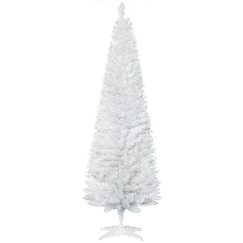 6ft Unlit Pencil Slim Artificial Christmas Tree - Realistic Branches, Solid Stand, Perfect for Holiday Decor, White