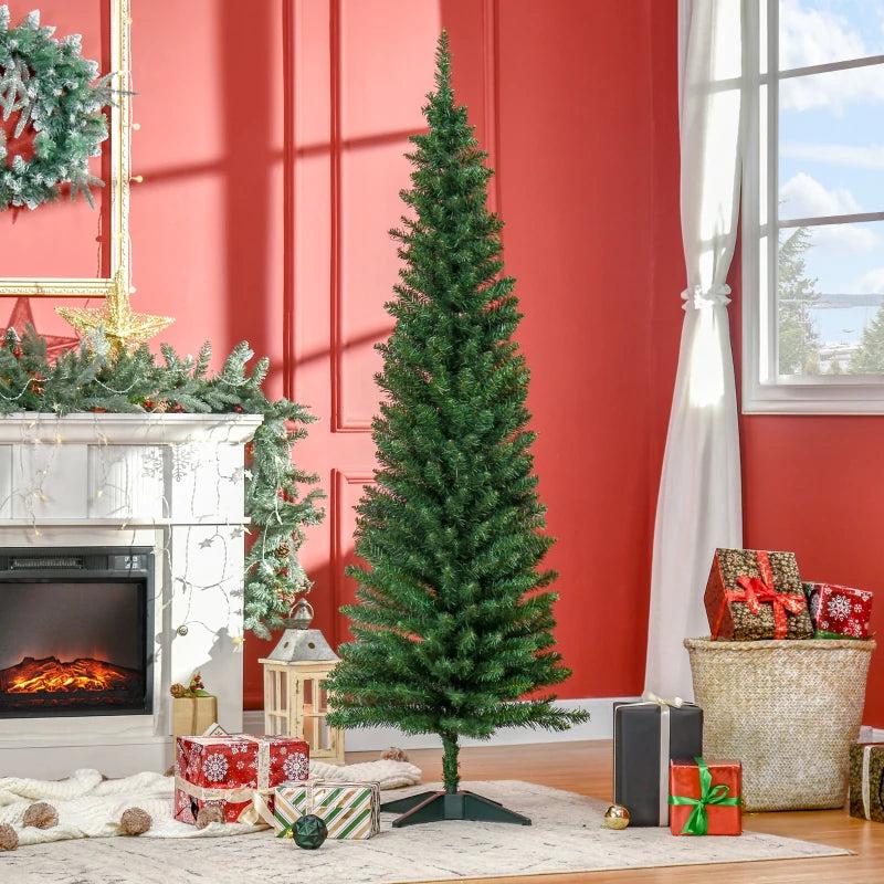 6ft Unlit Pencil Slim Artificial Christmas Tree - Realistic Green Branches with Sturdy Stand for Holiday Decor