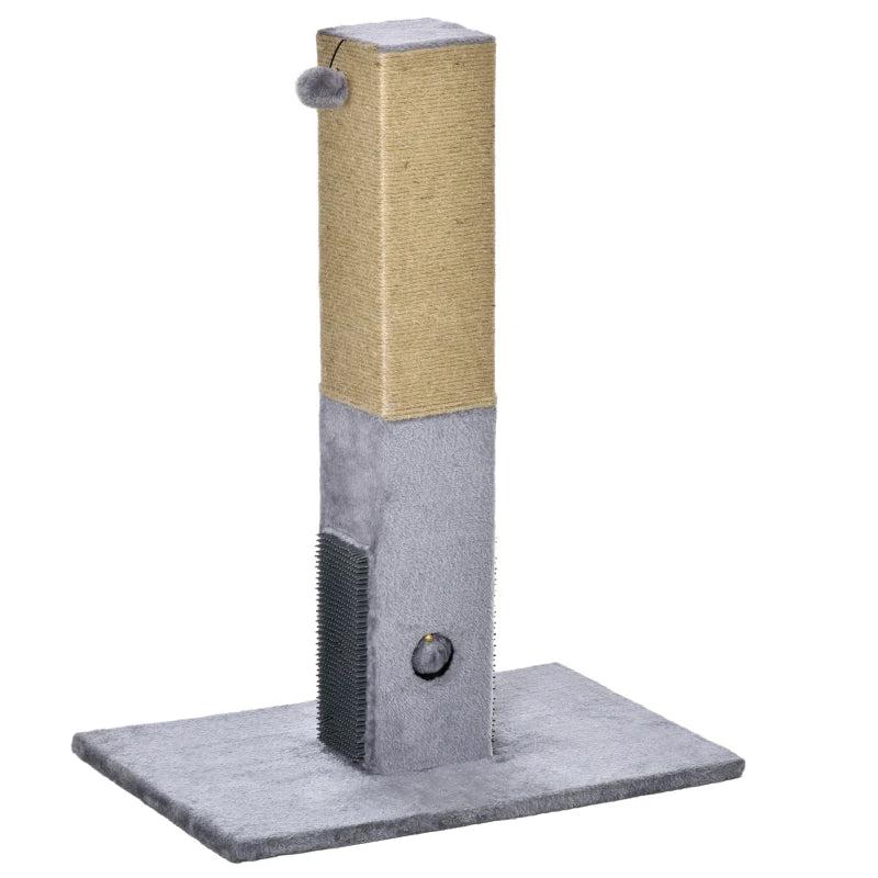79cm Cat Tree Scratching Post - Indoor Jute Scratcher Climber with Carpet Base & Dangling Toy - Grey