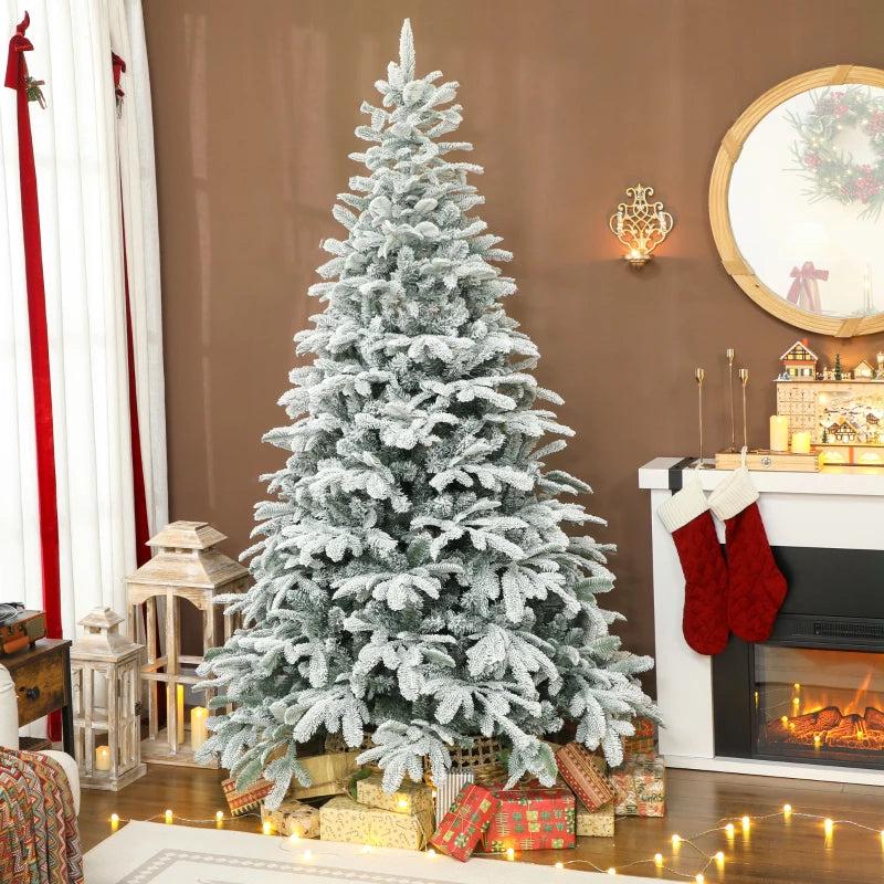 7ft Flocked Christmas Tree - 1867 Branches, Hinged Design, Foldable Metal Stand, Easy Assembly for Home & Office Decor