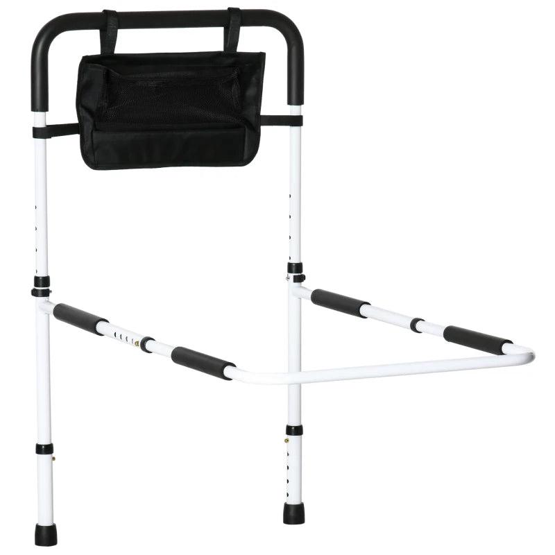Adjustable Safety Bed Rail with Storage Pocket - Ideal Grab Bar for Seniors & Disabled - White Bed Assist
