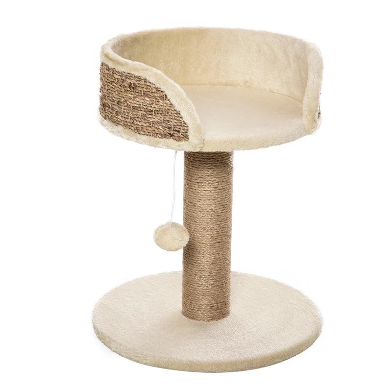 Beige Cat Tree & Scratching Post for Indoor Cats - Kitten Play Tower with Climbing Stand & Dangling Ball