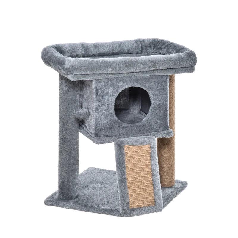 Premium Cat Tree Tower for Indoor Cats - Scratching Post, Climbing Activity Centre with Jute Pad, Toy Ball & Cat House - Grey