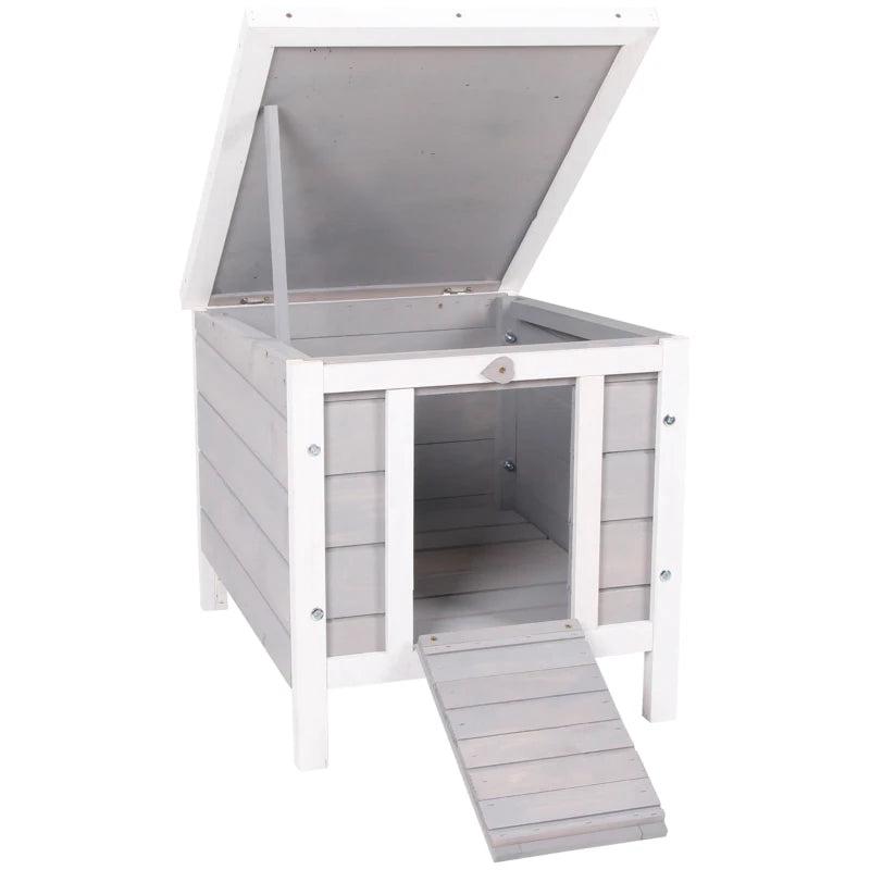 Wooden Rabbit Hutch Outdoor - Guinea Pig & Bunny Cage with Openable Roof, Cat House, Small Animal House, 51x42x43cm, Grey