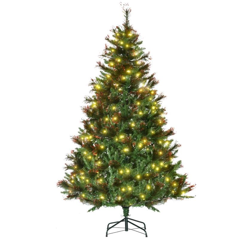 1.8m Pre-Lit Artificial Christmas Tree - 6ft Spruce with Warm White LED Lights & Metal Stand - Holiday Dcor