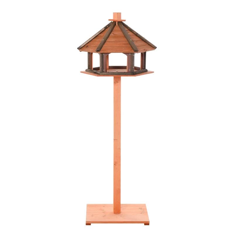 130cm Wooden Bird Table with Roof - Outdoor Feeding Station for Birds, Brown Color, Perfect Garden Accessory