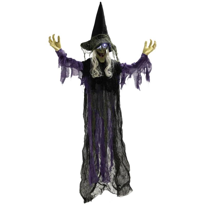 183 cm Life Size Animated Hanging Witch with Glowing LED Eyes - Spooky Halloween Decoration, Battery Operated Indoor Party Prop