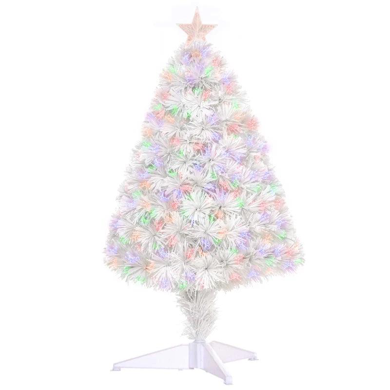 2.5FT Prelit White Artificial Tabletop Christmas Tree with Fiber Optics - Festive Holiday Decoration for Home, Table & Desk