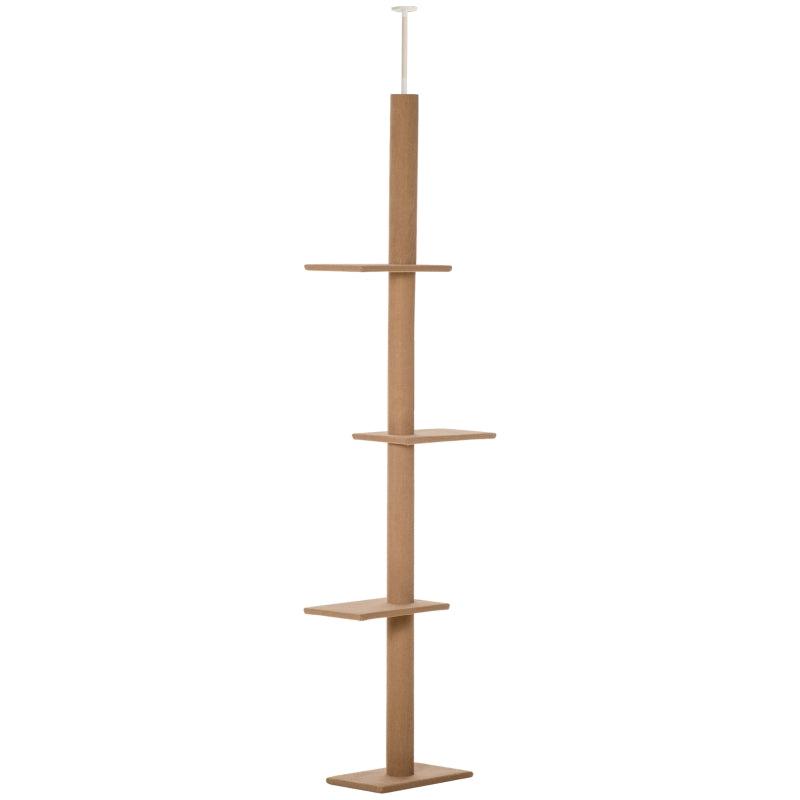 260cm Indoor Cat Tree with 3 Platforms - Floor to Ceiling Activity Centre for Cats - Brown Color