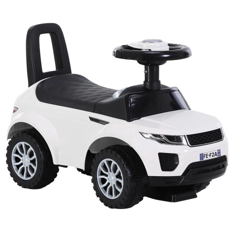 3-in-1 Ride On Car for Toddlers - Foot to Floor Slider with Horn, Steering Wheel, Under Seat Storage, Safe Design - White