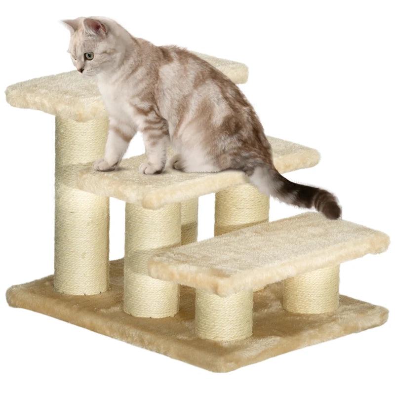 3-Step Pet Stairs Ladder for Cats & Dogs - Climb Easily to Cat Tree - Beige Pet Ramp