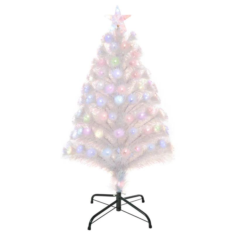 3FT Pre-Lit White Artificial Christmas Tree with Fibre Optic LED Lights - Festive Holiday Home Decoration