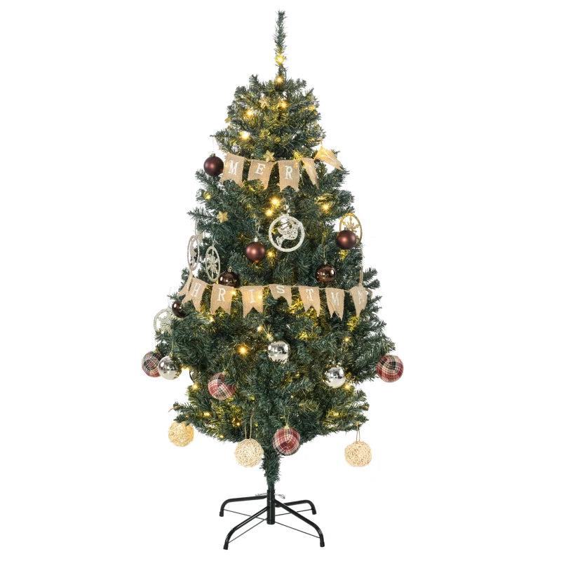 5' Prelit Artificial Christmas Tree with Warm White LED Lights - Holiday Decor, Ornaments, Banners & Tags Included