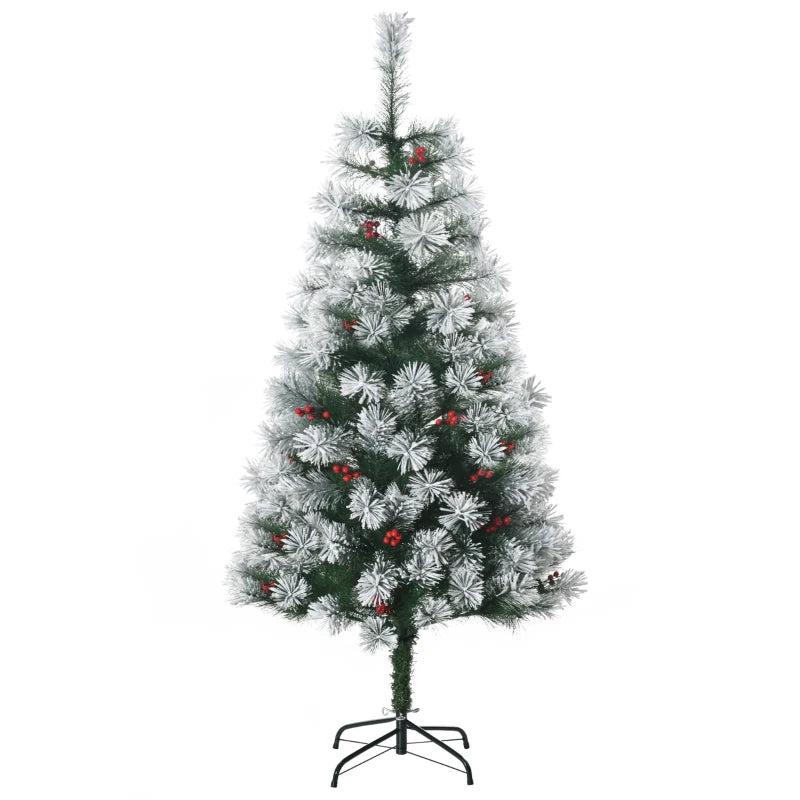 5FT Artificial Christmas Tree with Metal Stand, 184 Tips, Berry Decorations - Perfect Indoor Xmas Holiday Decor