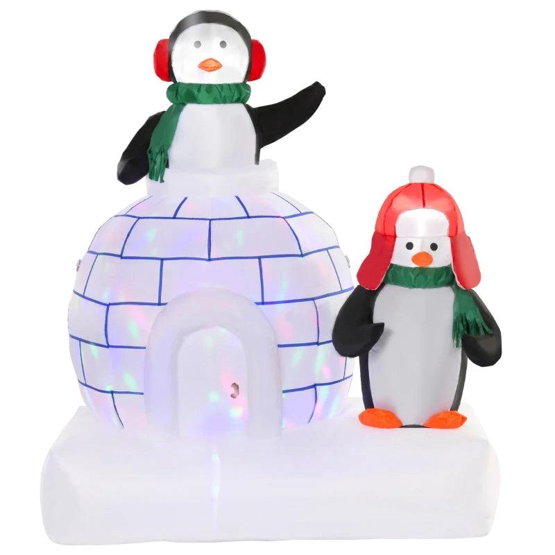 5ft Christmas Inflatable Penguins with Scarf & Ice House - LED Lighted Holiday Decor for Indoor & Outdoor Lawn Garden