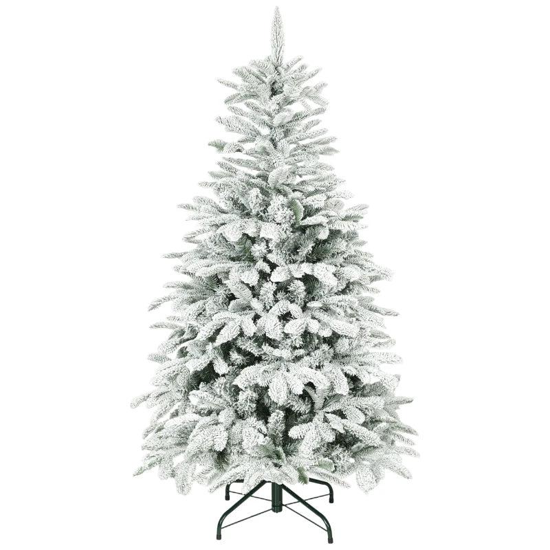 5ft Flocked Christmas Tree with 717 Branches - Hinged Design, Foldable Metal Stand, Easy Assembly for Home & Office Decor