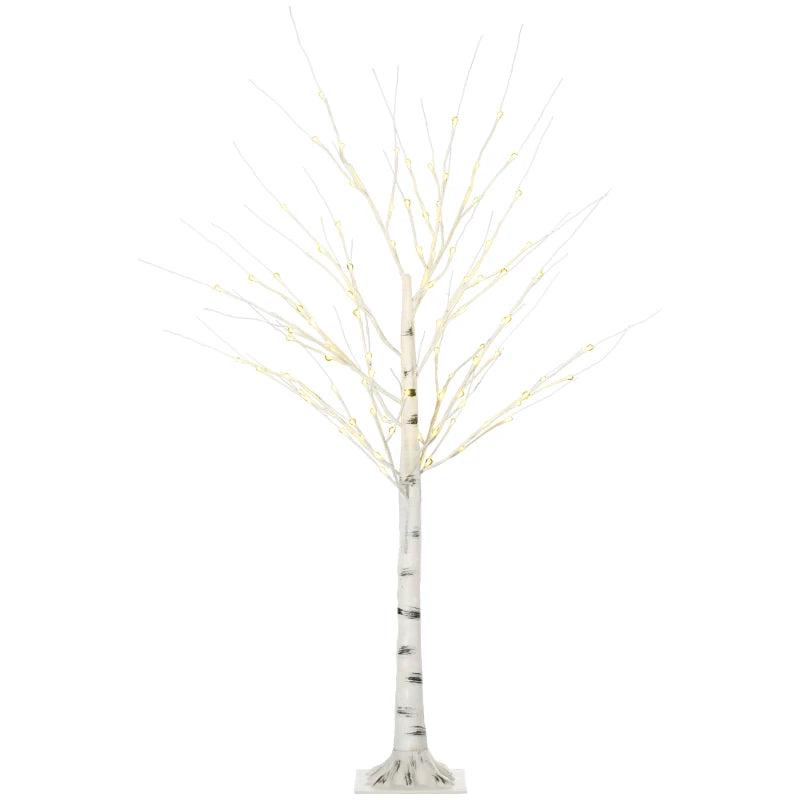5ft Pre-Lit Artificial White Birch Tree with Warm White LED Lights - Indoor & Outdoor Decorative Lighting