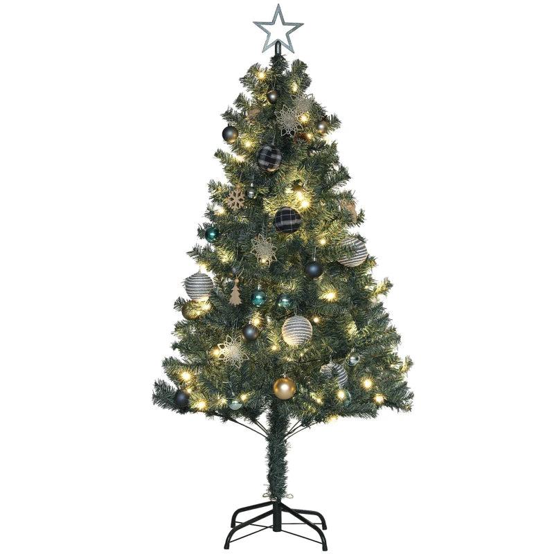 5ft Pre-Lit Christmas Tree with Colorful Decorations - Green, Blue & Warm White Lights for Festive Holiday Decor