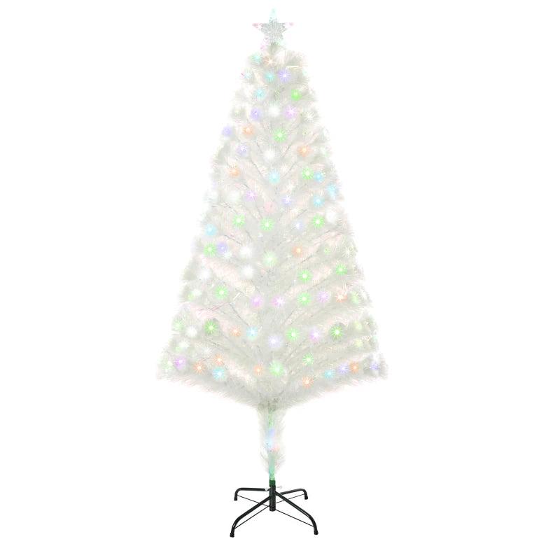 5ft Prelit Artificial Christmas Tree with Fiber Optic LED Lights - White Holiday Home Xmas Decoration