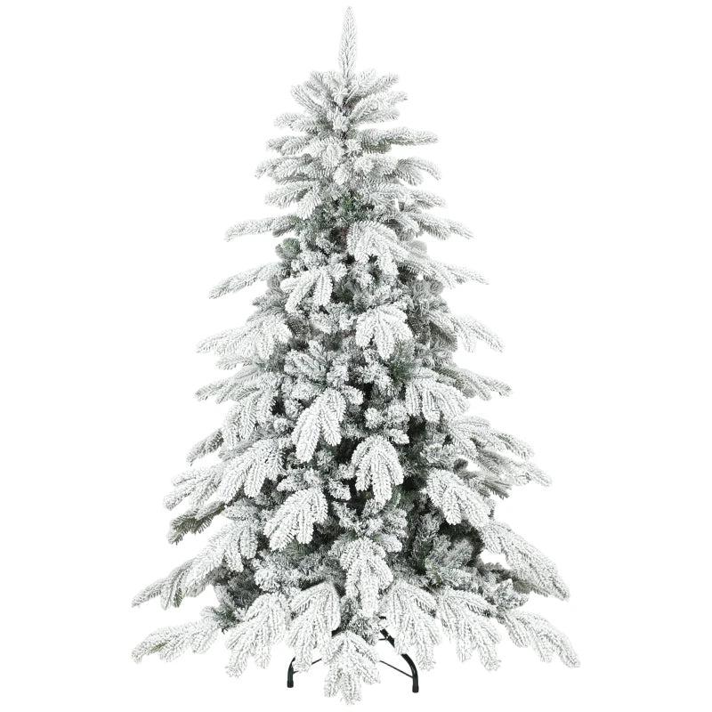 5ft Super Flocked Christmas Tree - Lush Green & White Snowy Tips - Perfect Holiday Decor for Home & Office