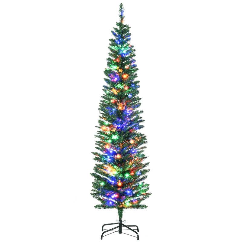 6' Artificial Prelit Christmas Tree with Colorful LED Lights - Pencil Shape Holiday Decor & Durable Steel Base