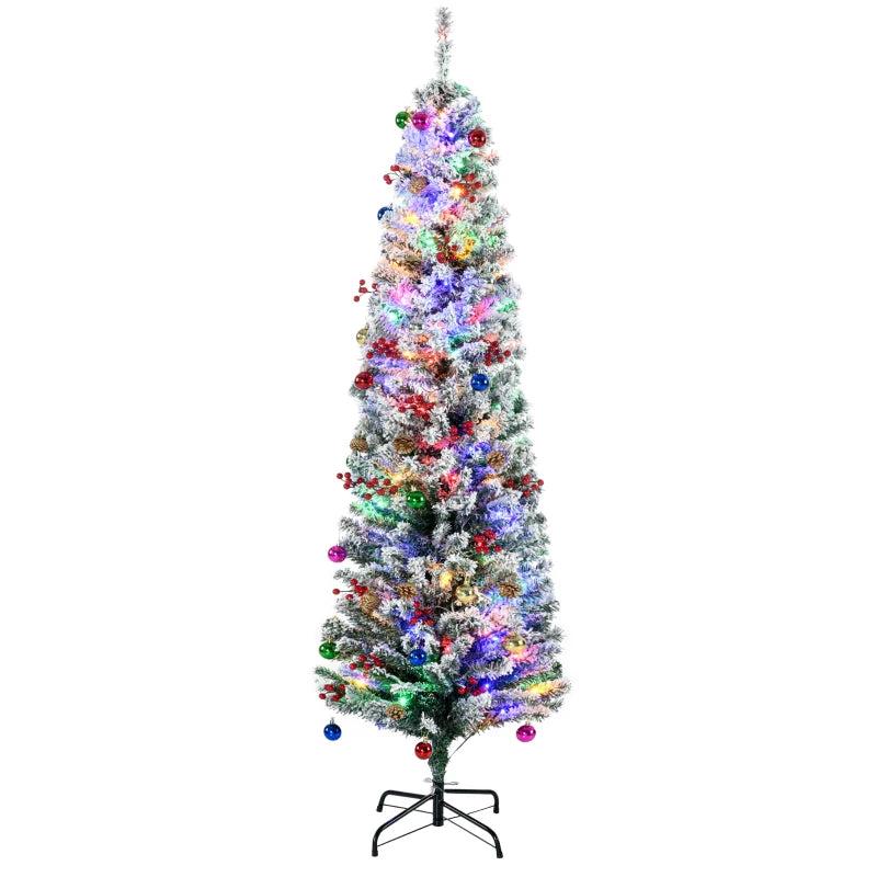 6' Prelit Artificial Christmas Tree with Colorful LED Lights, Flocked Tips, Berries & Pine Cones - Holiday Decor