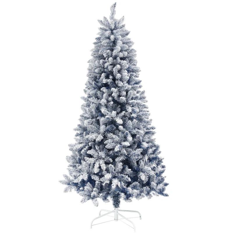 6ft Flocked Artificial Christmas Tree with 700 Snow Frosted Tips & Metal Stand - Snowy Hinged Xmas Tree in Blue