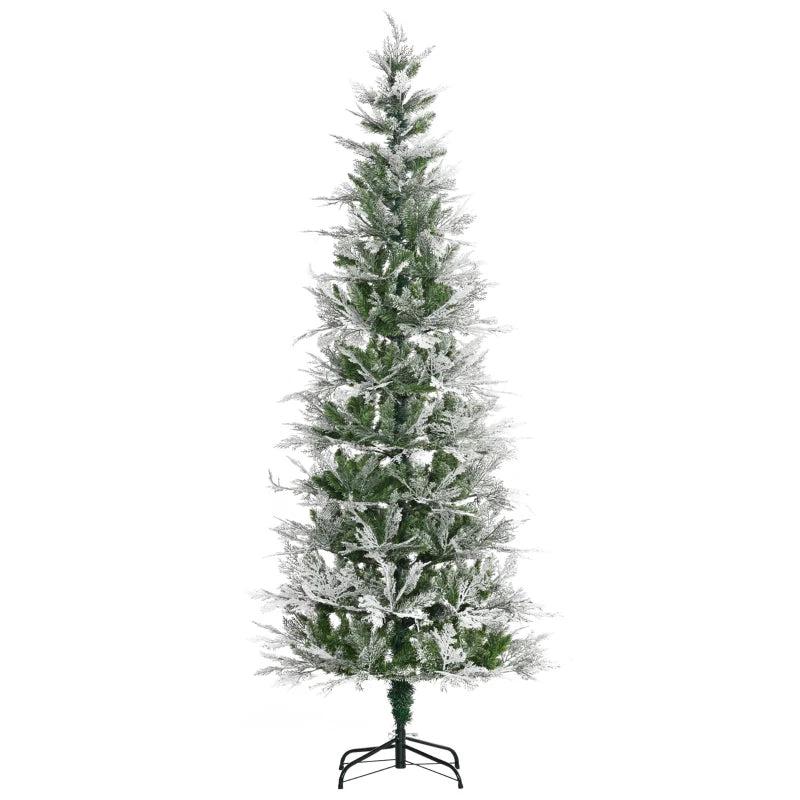 7 Ft Snow Flocked Artificial Christmas Tree with Realistic Cypress Branches, Auto Open, Lush Green Holiday Decor