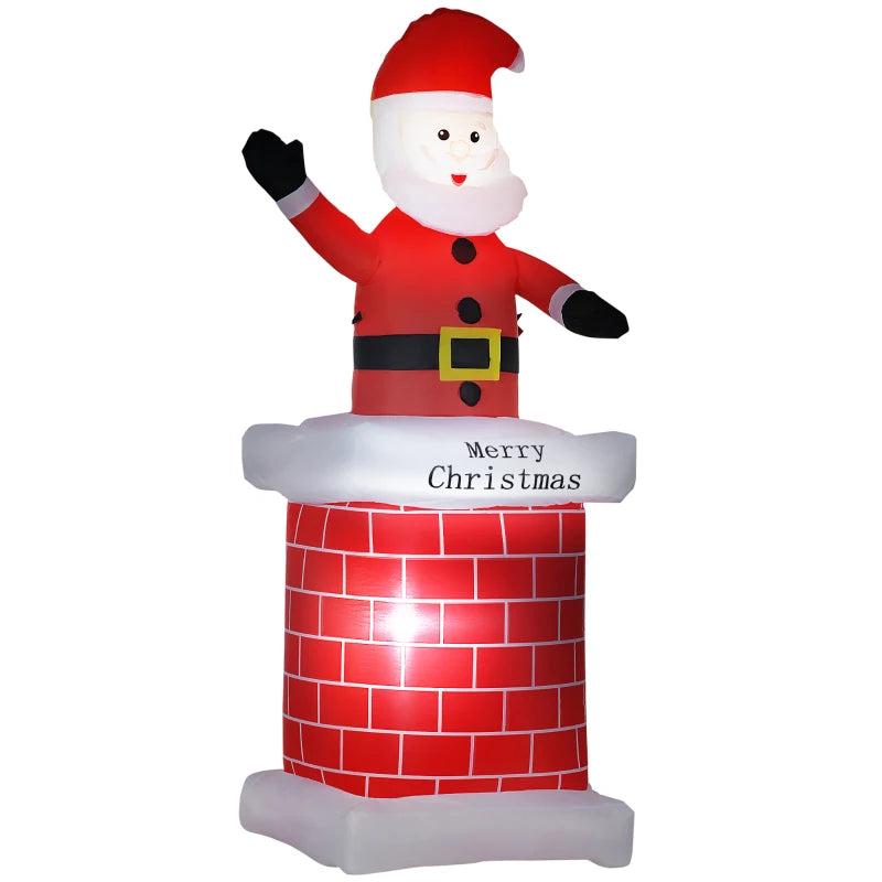 7ft Inflatable Santa Claus in Chimney - LED Outdoor Christmas Decoration for Lawn & Party - Blow-Up Holiday Display