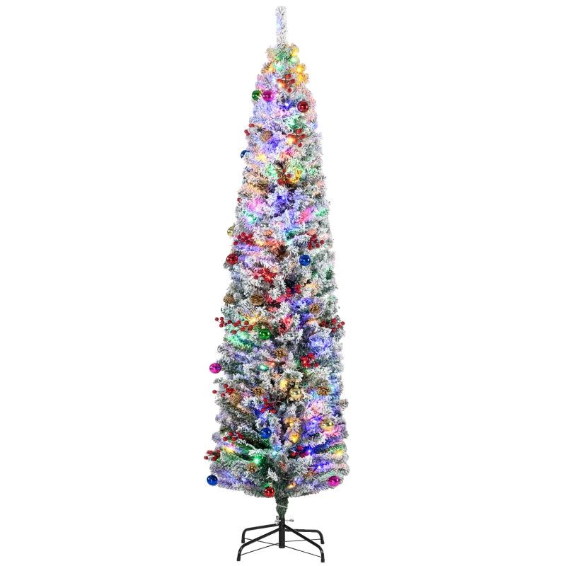7ft Snowy Artificial Christmas Tree with Lights, Pine Cones & Decorations - Perfect Holiday Home Decor
