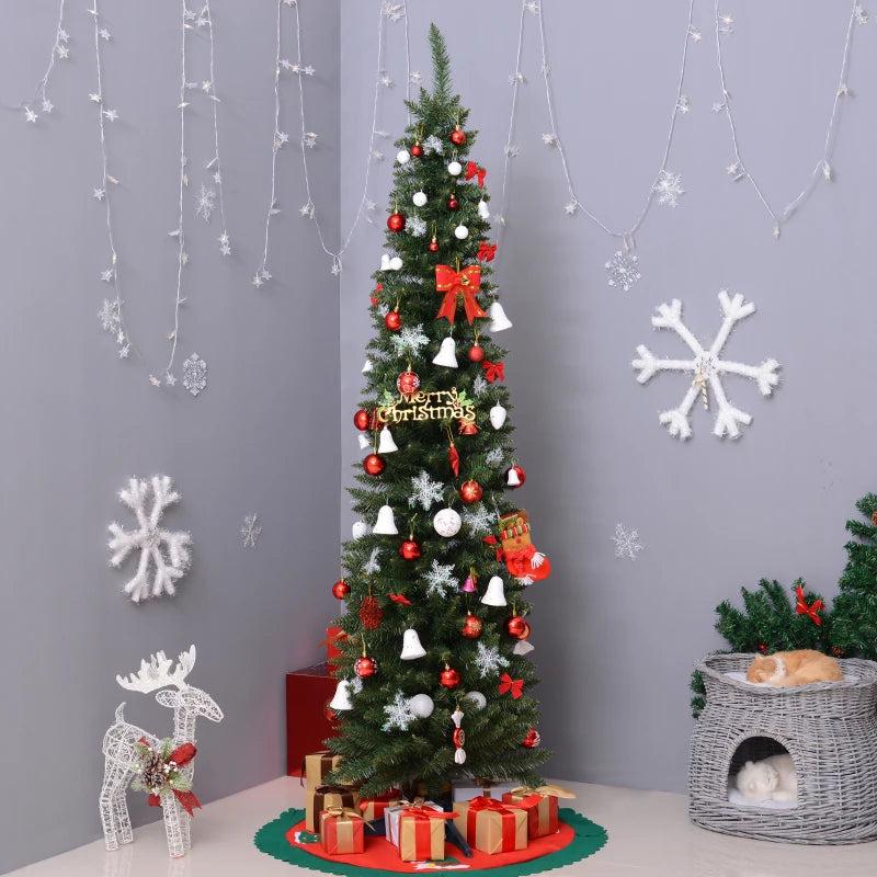 7ft Unlit Pencil Slim Artificial Christmas Tree - Realistic Green Branches with Sturdy Stand for Holiday Decor