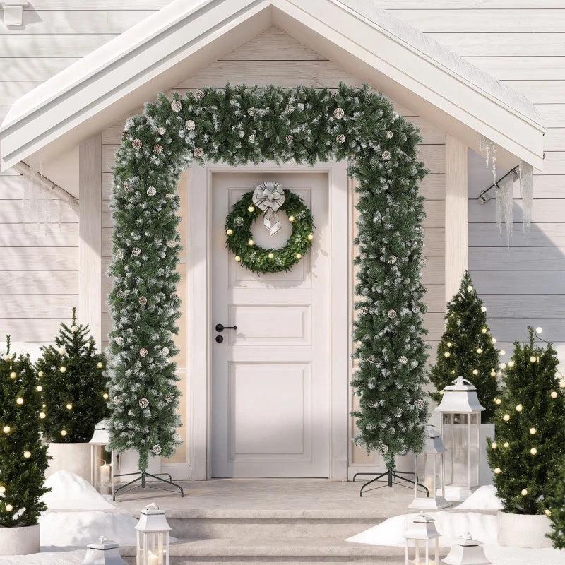 8.2 ft Snow Frosted Christmas Tree Arch - 1800 Tips, 91 Pinecones, Indoor Xmas Decor with Metal Stand - Green