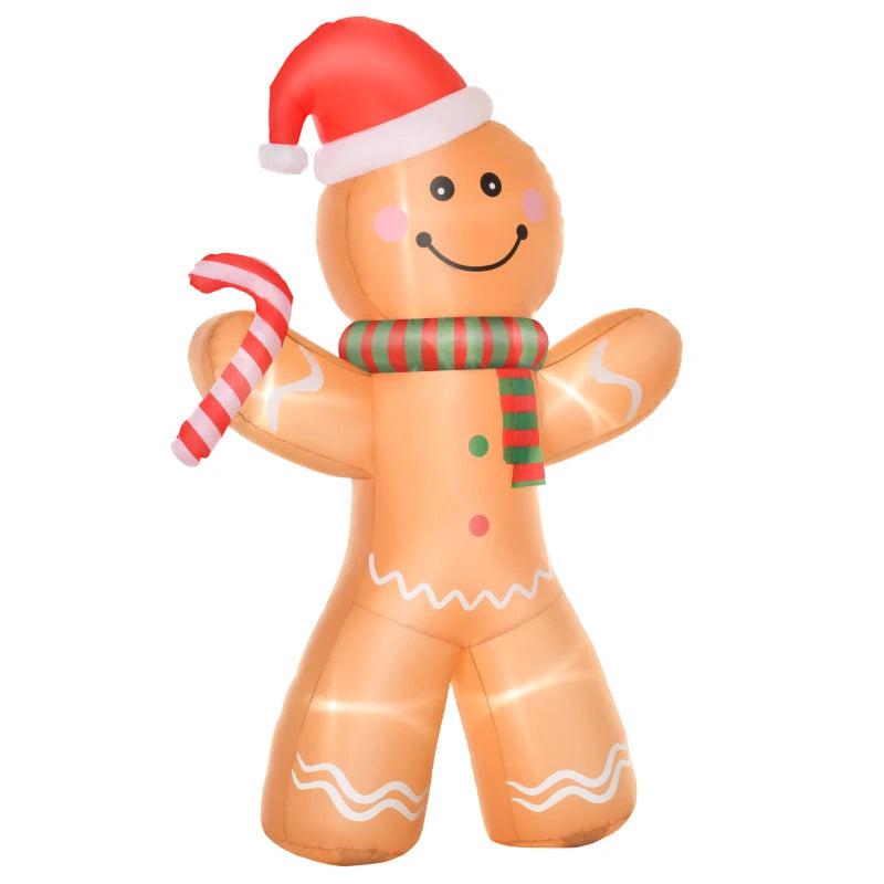 8ft Christmas Inflatable Gingerbread Man - Lighted Blow Up Yard Decor for Indoor & Outdoor Holiday Parties