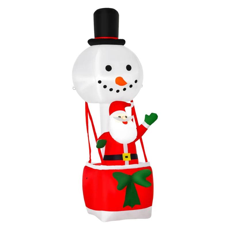 8ft Christmas Inflatable Santa Claus Snowman Hot Air Balloon - LED Outdoor Indoor Xmas Decoration, Blow Up Holiday Decor
