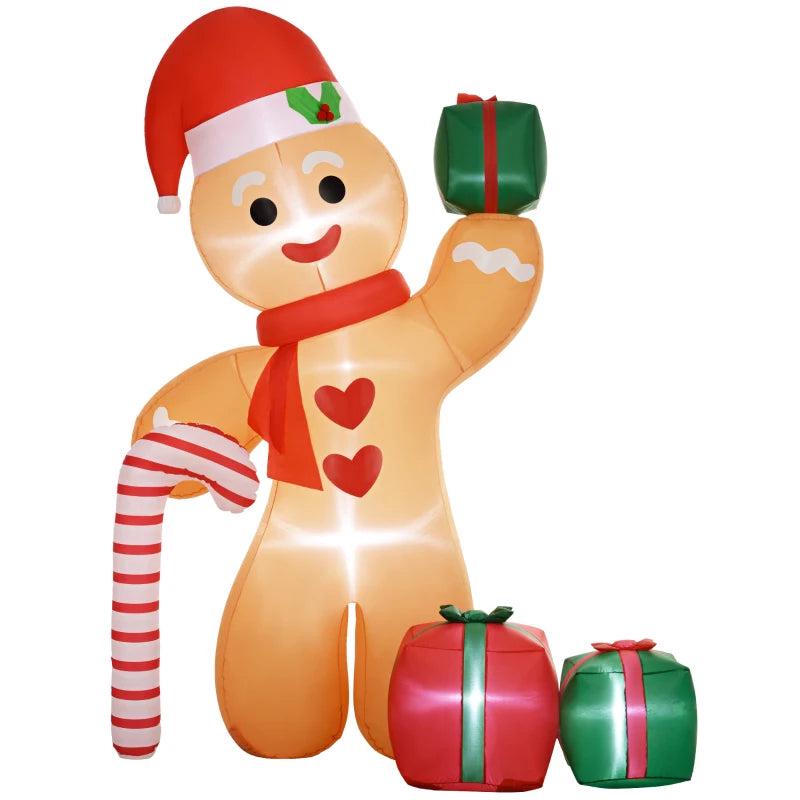 8ft Inflatable Gingerbread Man Christmas Decoration - Giant Holiday Yard Decor for Festive Outdoor Display