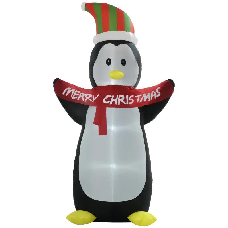 8ft Inflatable Penguin with LED Lights & Christmas Banner - Weather-Resistant Indoor Outdoor Holiday Decoration, Cute & Fun