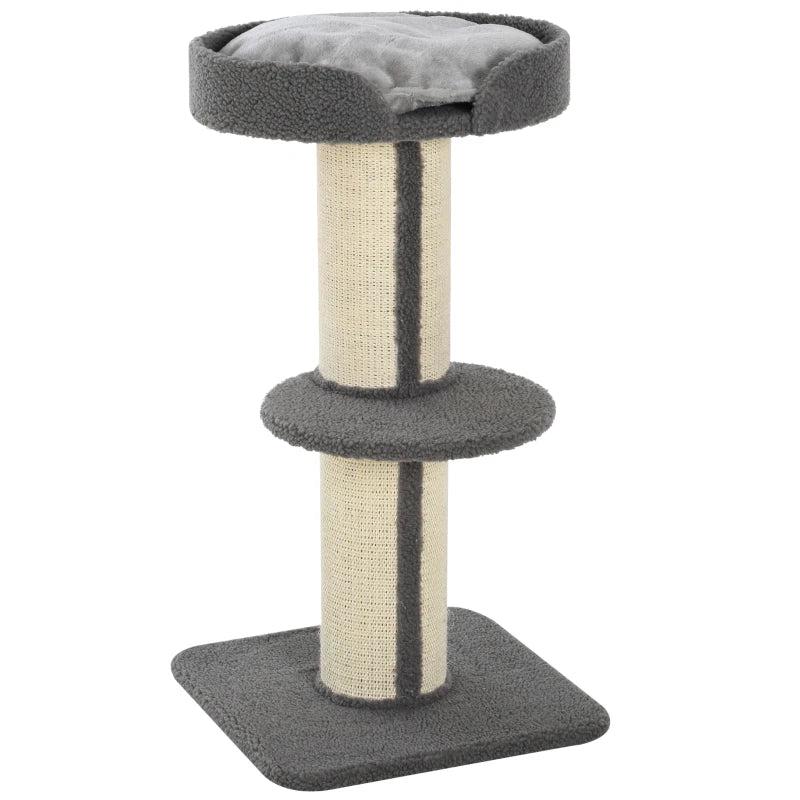 91cm Grey Cat Tree Tower with Scratching Post, Bed, Perch & Removable Cushion for Indoor Kittens