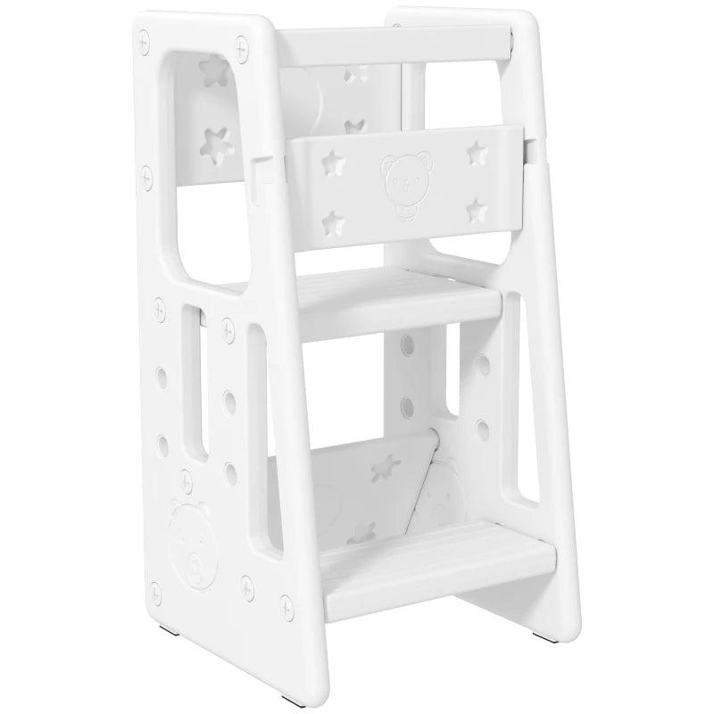 Adjustable Kids Step Stool - White Toddler Kitchen Standing Platform for Safe and Easy Access