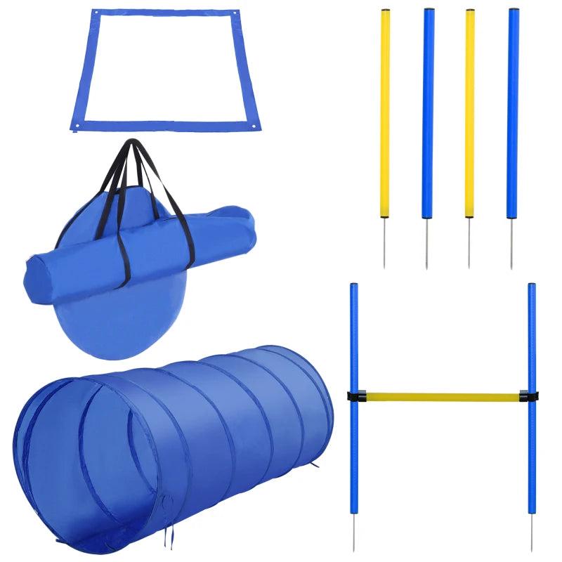 Adjustable Pet Agility Training Set - Dog Play Equipment with Poles, Hurdle, Tunnel & Pause Box for Obedience Training