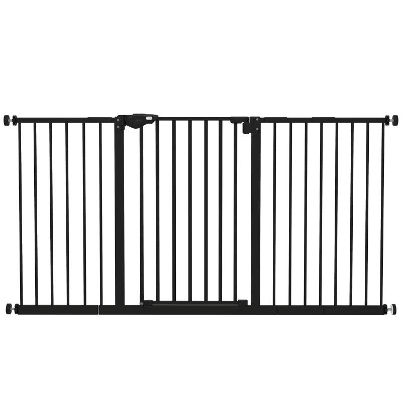 Adjustable Safety Gate with 3 Extensions & 4 Adjustable Screws - Black Child Safety Barrier for Stairs & Doorways