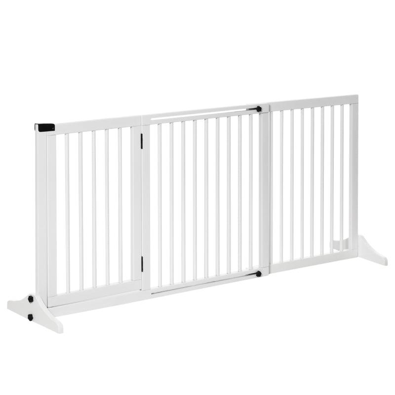 Adjustable Wooden Dog Gate - Freestanding Indoor Dog Fence Barrier, 3 Panels, Lockable, 71H x 113-166W cm, White