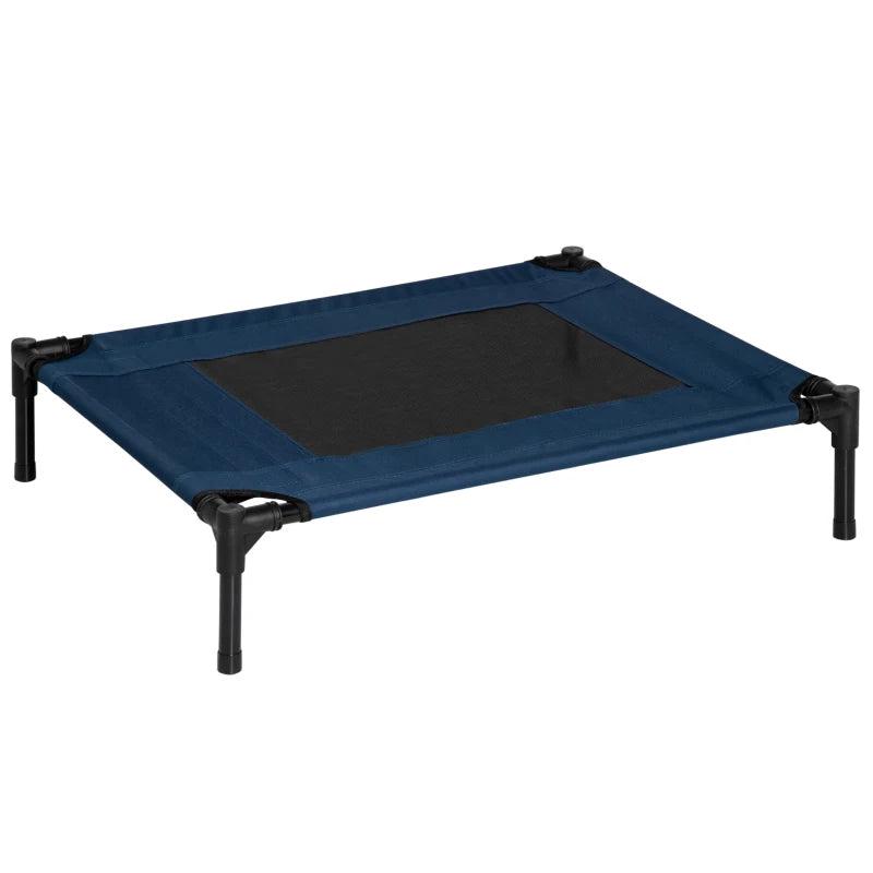 Blue Medium Raised Dog Bed - Elevated Pet Cot for Dogs & Cats - Portable Camping Basket for Pets