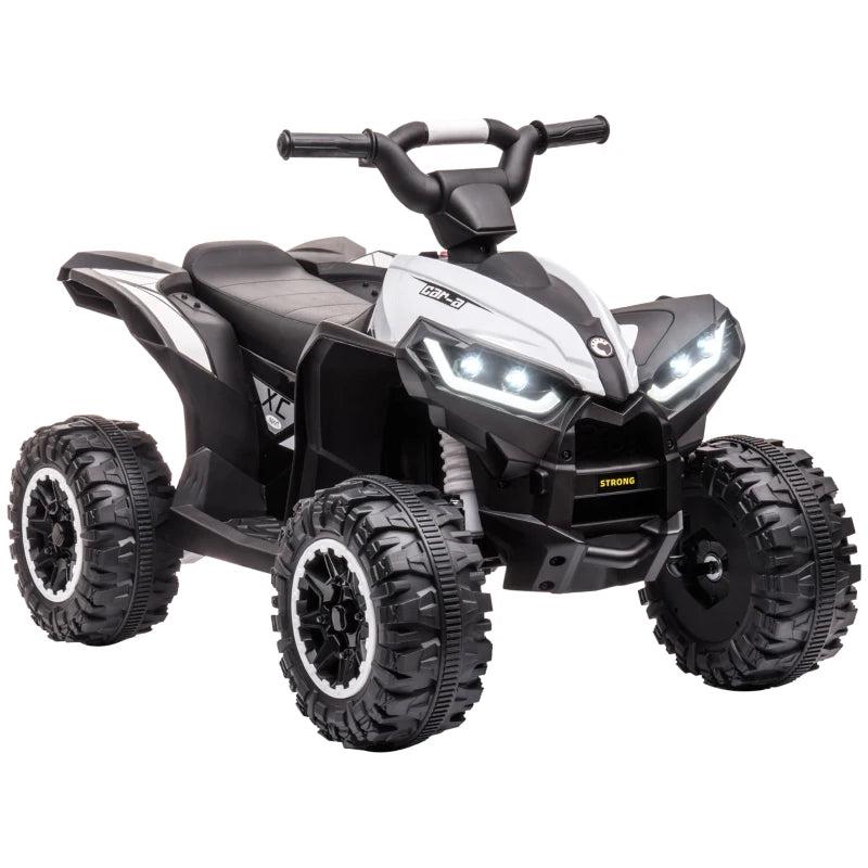 12V White Ride-On Quad Bike with Music & Horn for Kids Ages 3-5 - Fun Outdoor Toy