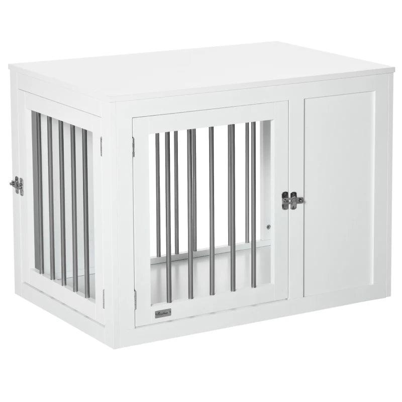 2-in-1 Dog Cage & Side Table for Medium Dogs - White, Lockable Doors, Stylish Pet Furniture, Space-Saving Design
