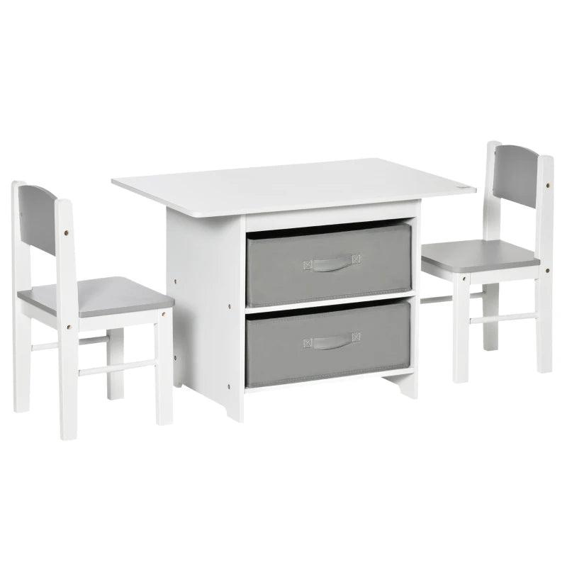 3-Piece Kids Table & Chairs Set - Mini Furniture for Playroom & Bedroom with Storage Drawers - Safe for Ages 2-4, White