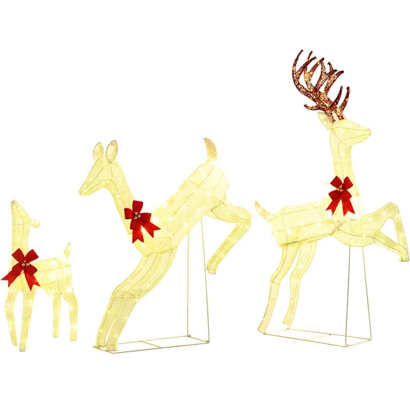 3-Piece LED Lighted Reindeer Christmas Decoration Set - Festive Holiday Outdoor Decor for Home and Garden
