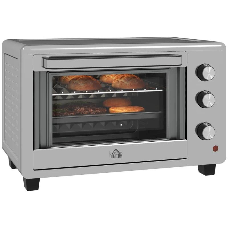 30L Mini Electric Oven with Accessories - Silver Tone, Compact Countertop Oven for Baking, Broiling & Toasting